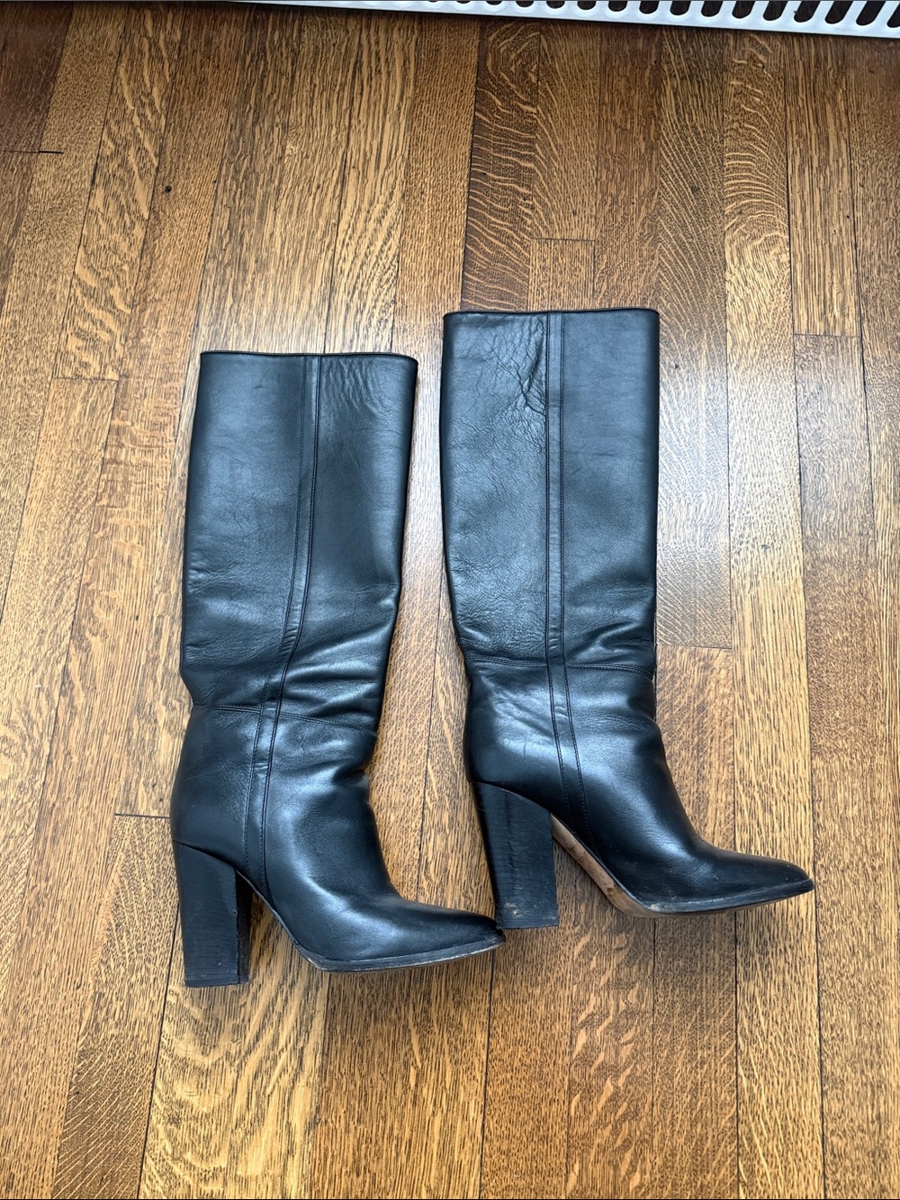 Black Leather High-Heel Knee Boots - Women's